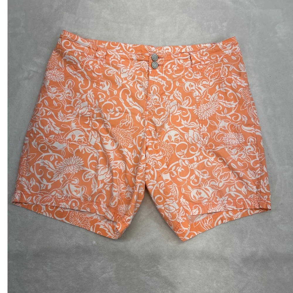 Lane Bryant Shorts Women 16 Plus Orange Floral Cotton Stretch Casual Summer